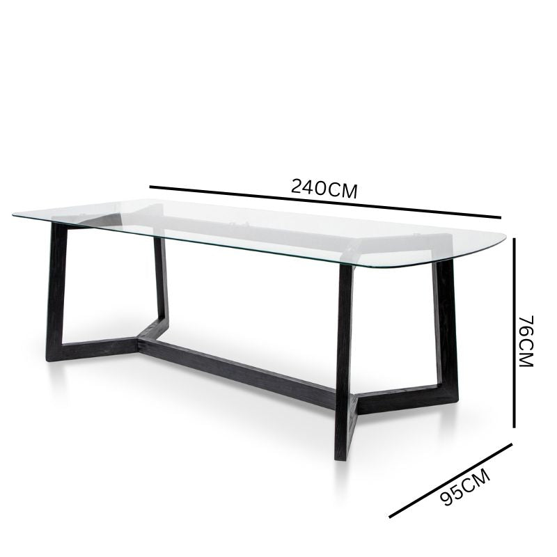 Ashley 2.4m Dining Table - Glass Top with Black Base