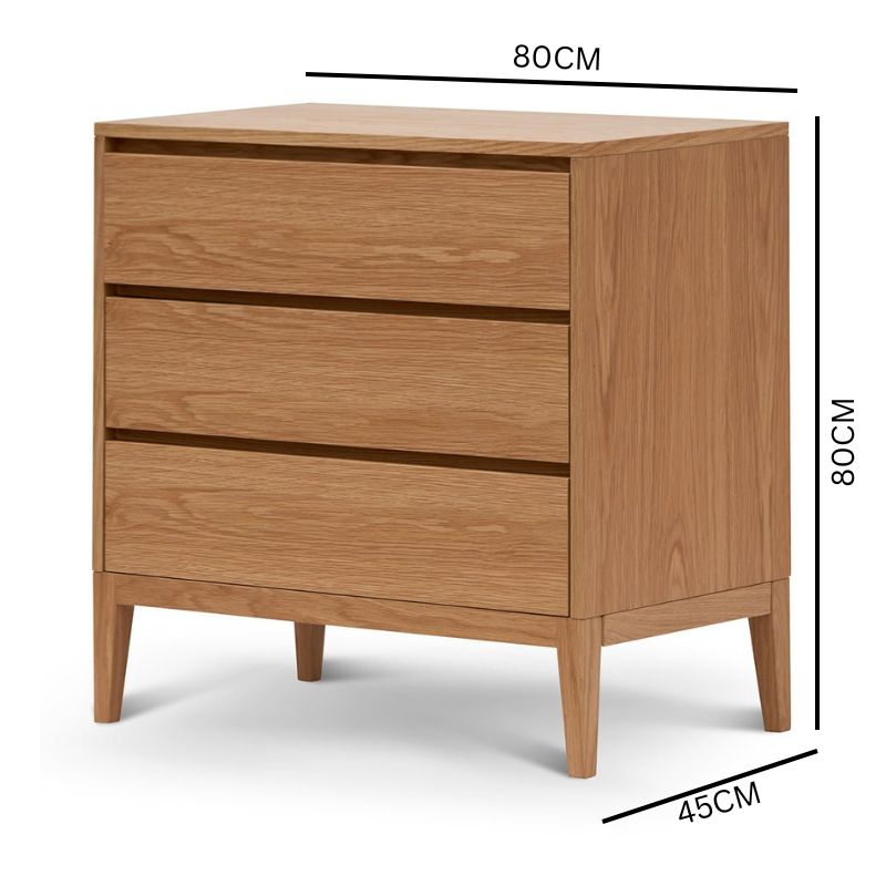 Ava 3 Drawers Dresser Unit - Natural Oak