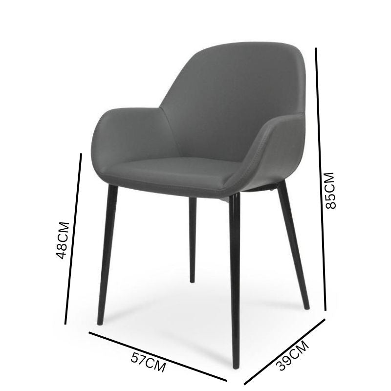 Ava Leather Dining Chair - Charcoal Grey