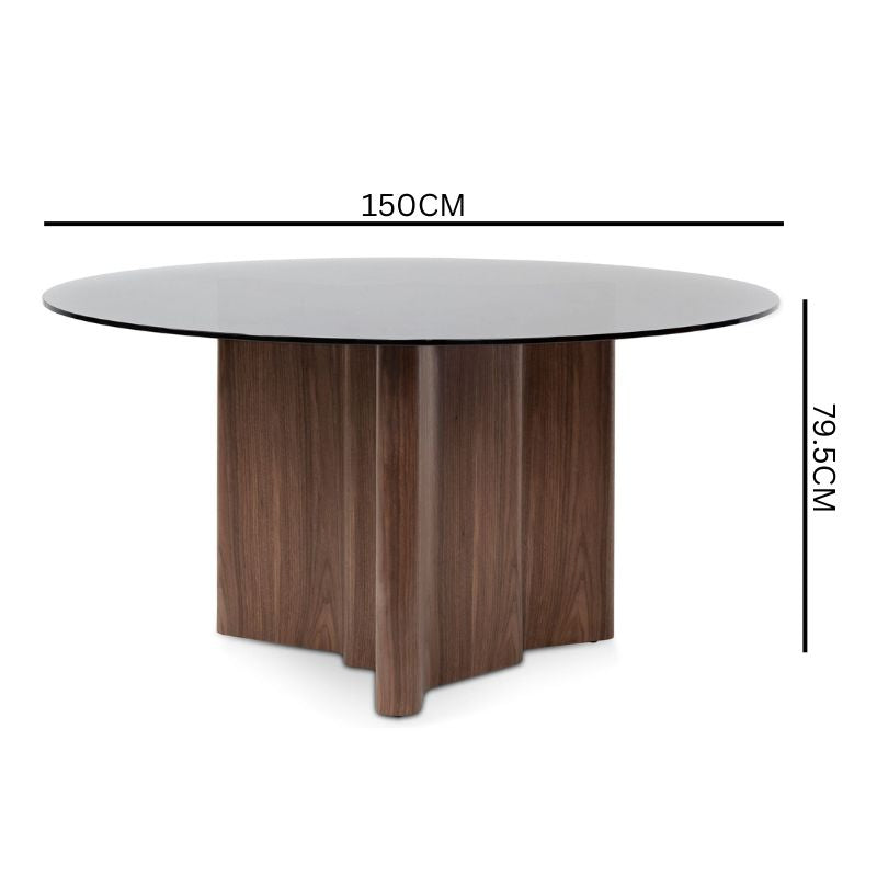 Blake  1.5m Round Black Glass Dining Table - Walnut