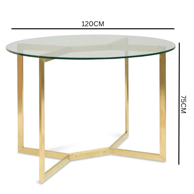 Canyon 1.2m Round Glass Dining Table - Gold Base