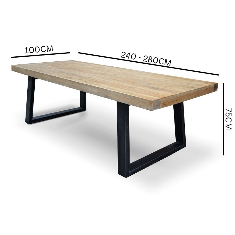 Eros Reclaimed Elm Wood 2.4m Dining Table - Upgraded Top