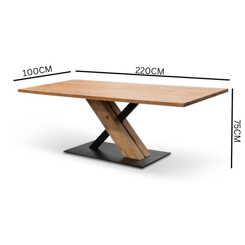 Famia 2.2m Dining Table - Rustic Oak - Wooden Metal base