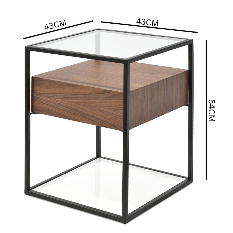 Iris Scandinavian Metal Frame Side Table - Walnut