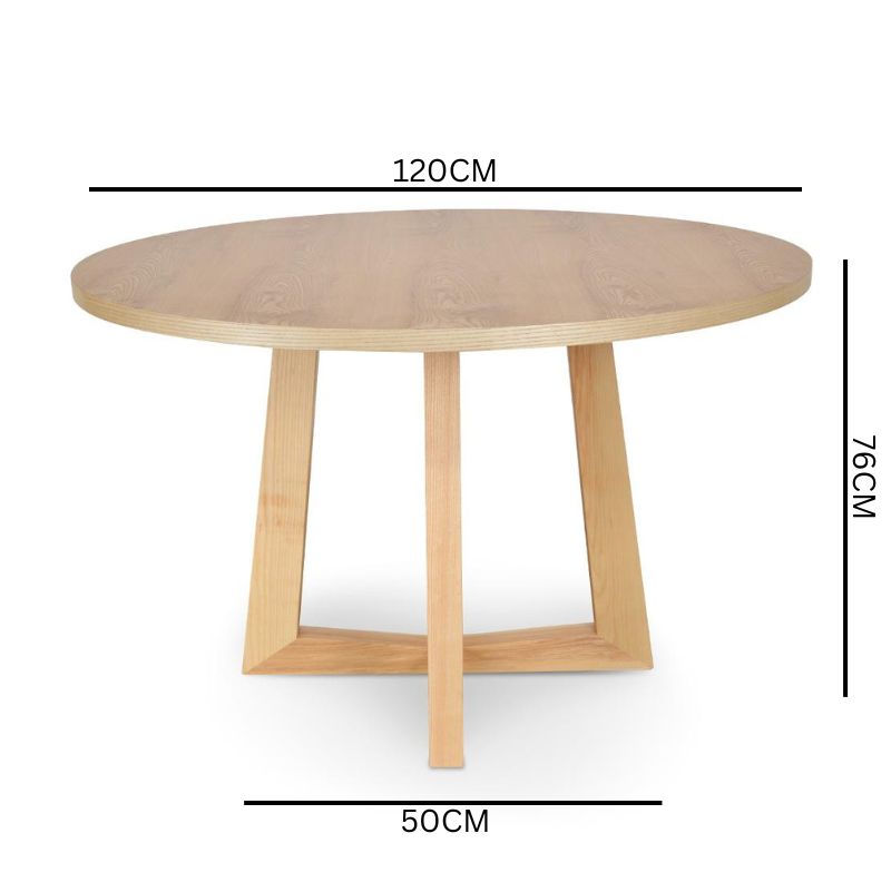 Leo 1.2m Round Wooden Dining Table - Natural