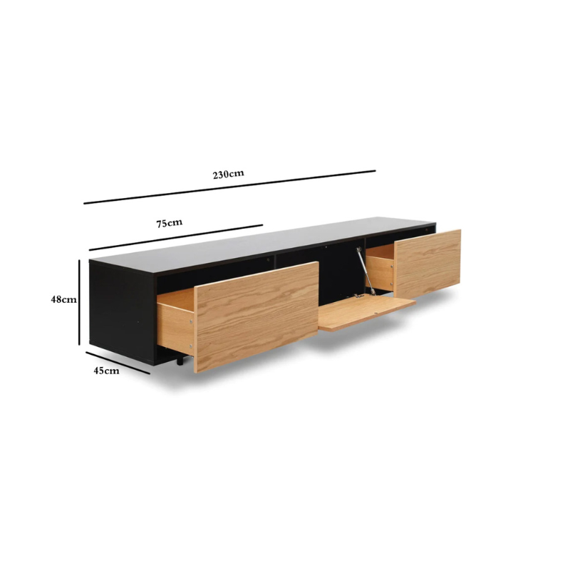 Lily Wooden TV Stand - Black with Natural Drawers