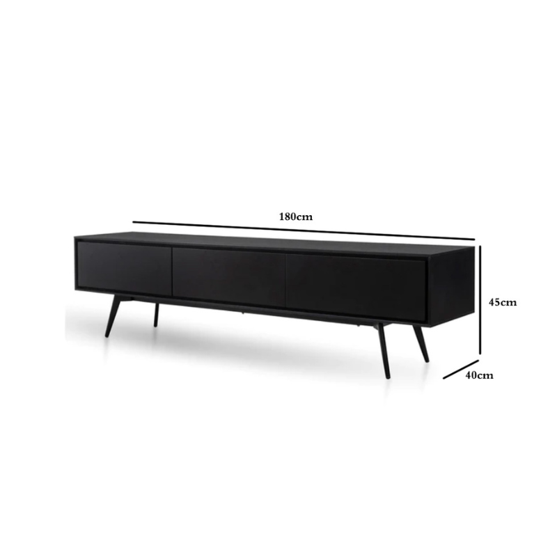 Logan Wooden TV Stand with Black Matte Drawers - Black