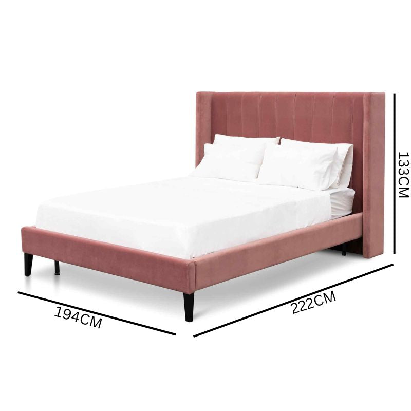 Mark Fabric King Bed Frame - Blush Peach Velvet