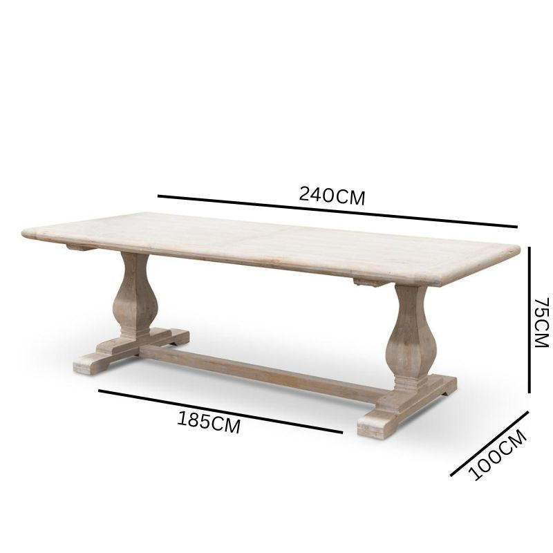 Mark Reclaimed 2.4m Ash Wood Dining Table - Rustic White Washed