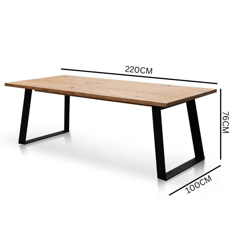 Nile 2.2m Straight Top Dining table - Rustic Oak - Metal Legs