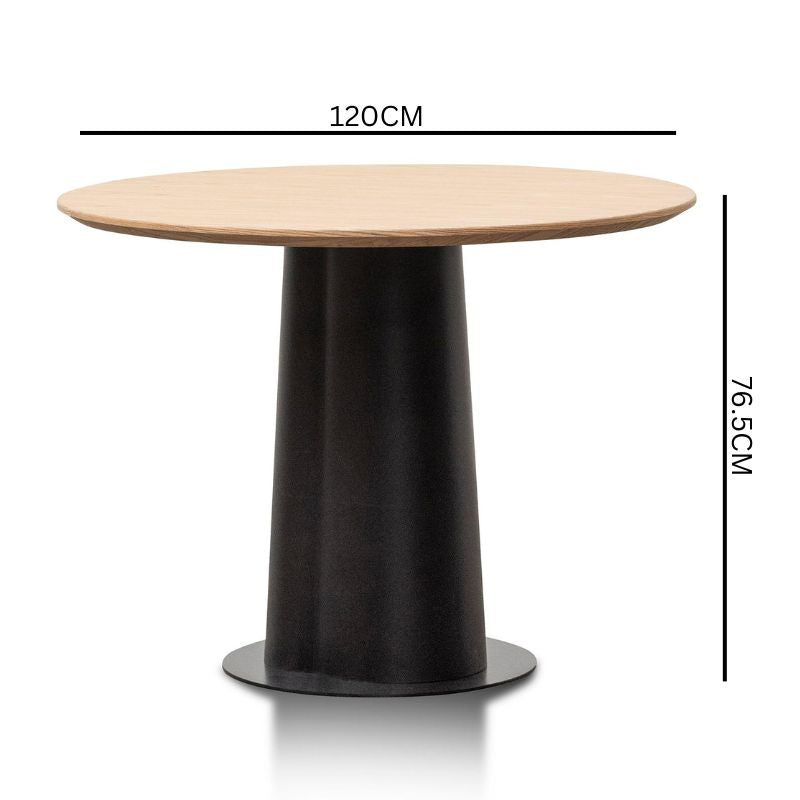 Nilo Round Wooden Dining Table - Natural Top and Black Base