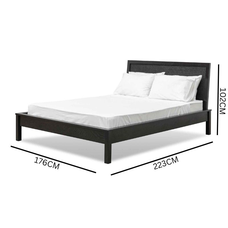 Olivia Wooden Queen Bed Frame - Black Rattan