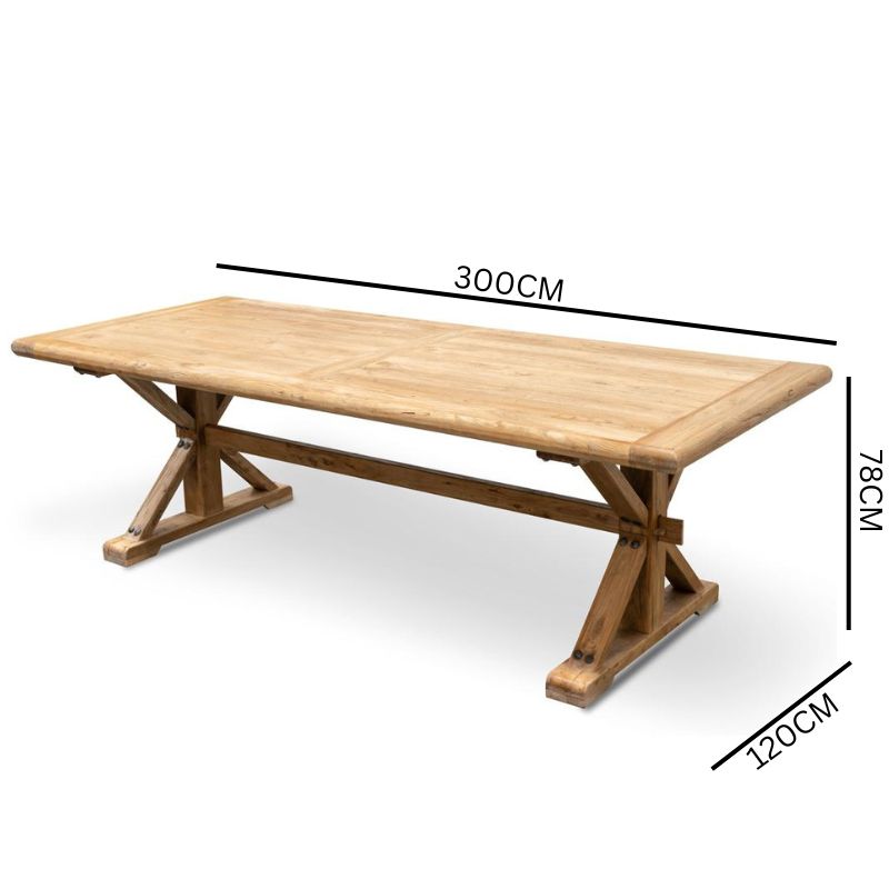 Parliment Reclaimed 3m Oak Wood Dining Table - Rustic Natural