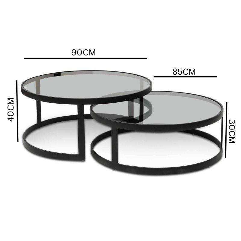 Scarlett Nested Grey Glass Coffee Table