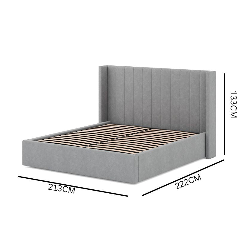 Sebastian Wide Base King Bed Frame - Flint Grey Linen