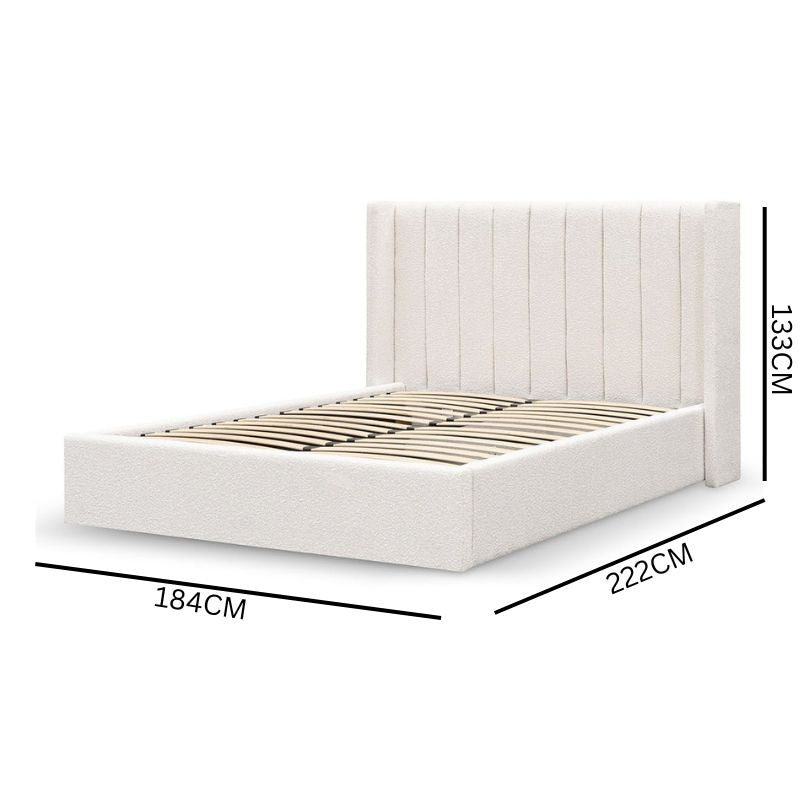 Sebastian Wide Base Queen Sized Bed Frame - Snow Boucle