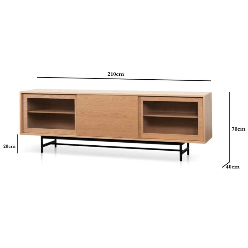 Sebastian Wooden Entertainment TV Unit - Natural with Flute Glass Door