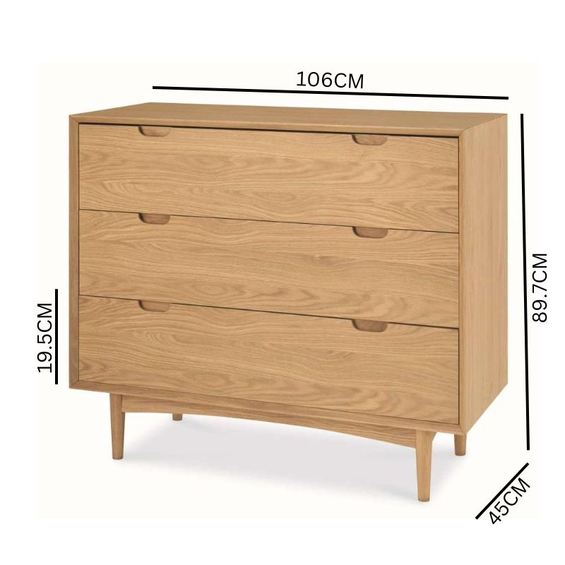 Stella 3 Drawer Chest Scandinavian Design - Natural