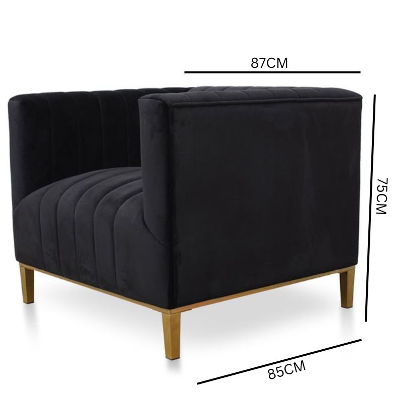 Theodore Black Velvet Armchair -  Brushed Gold Base