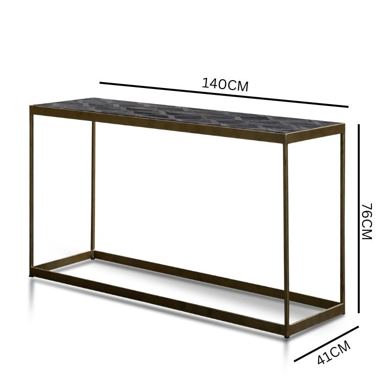 Yutani Console Table in Dark Natural - Golden Frame