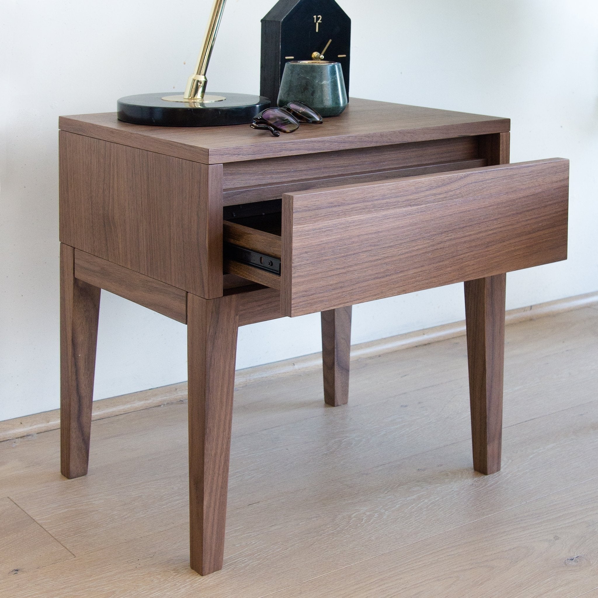 Arya Wooden Bedside Table - Walnut - Bedside Tables