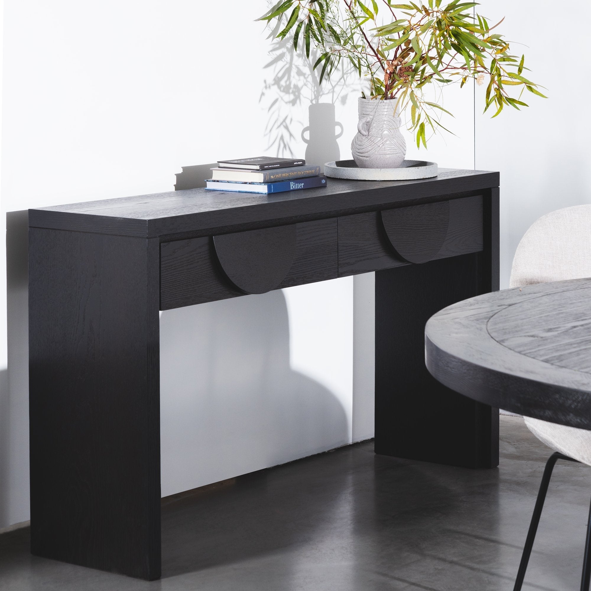 Ava Console Table with Drawers - Textured Espresso Black - Console