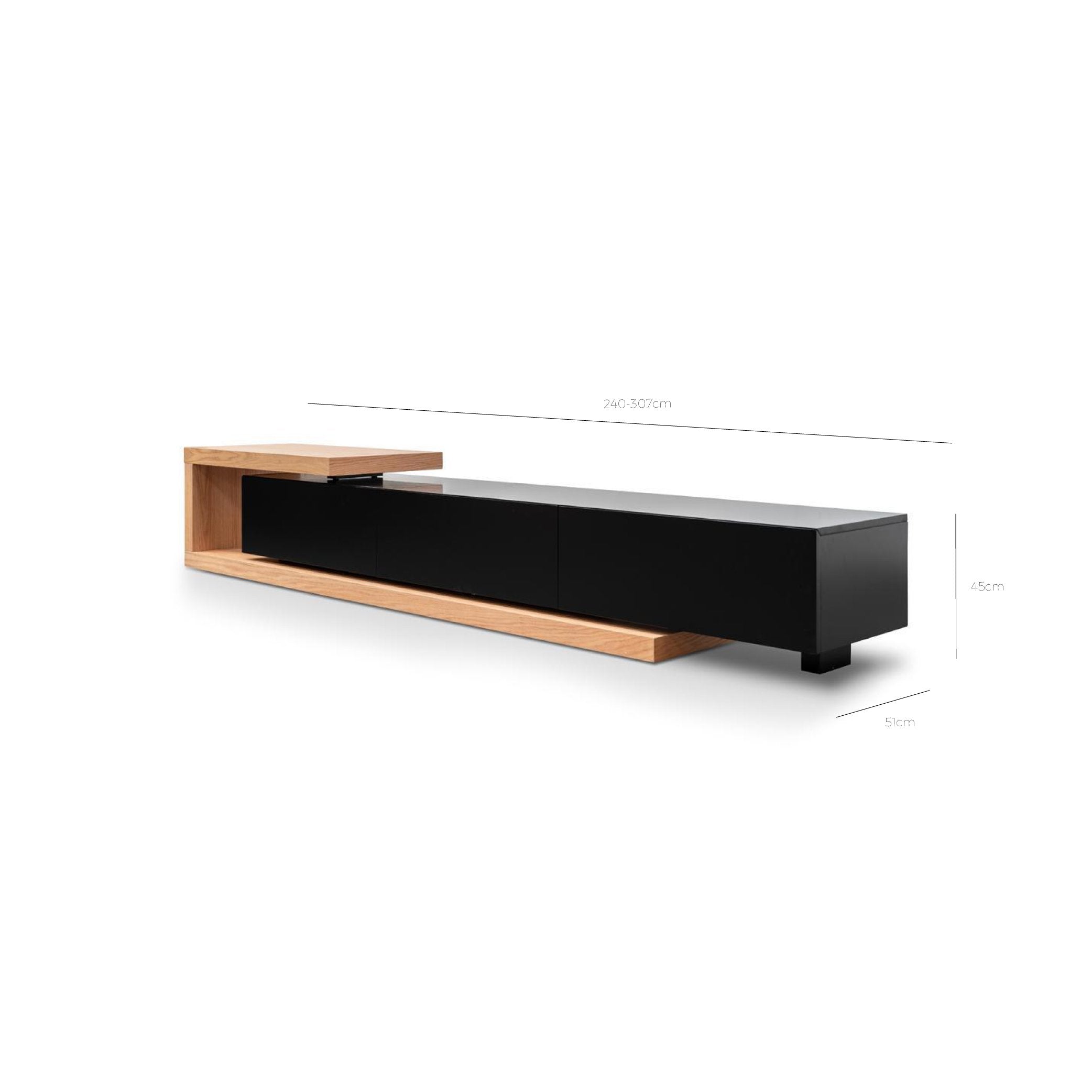 Destiny Extendable TV Stand - Natural Oak - Black Matte - TV Units