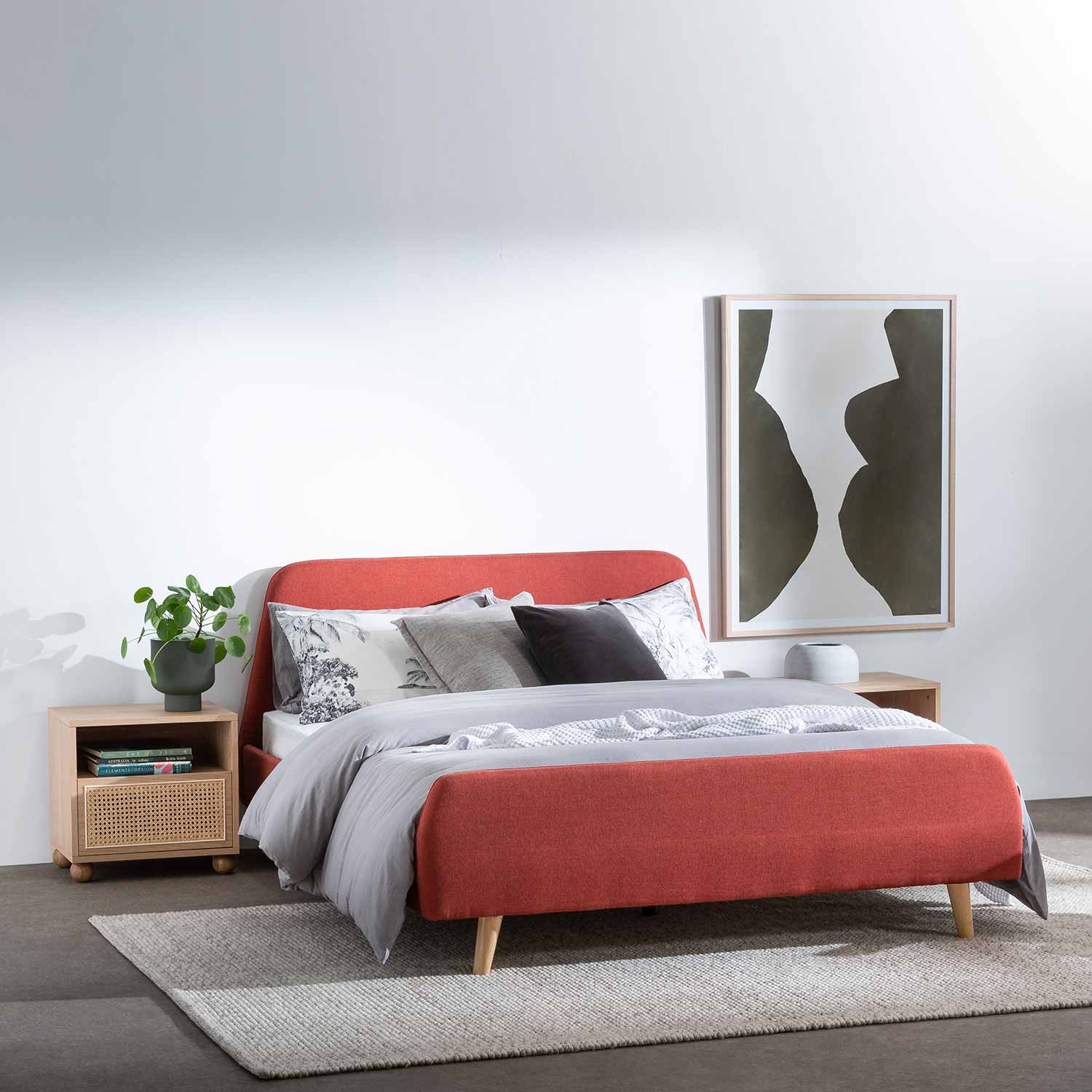 Emma Fabric Queen Bed - Blood Orange - Beds