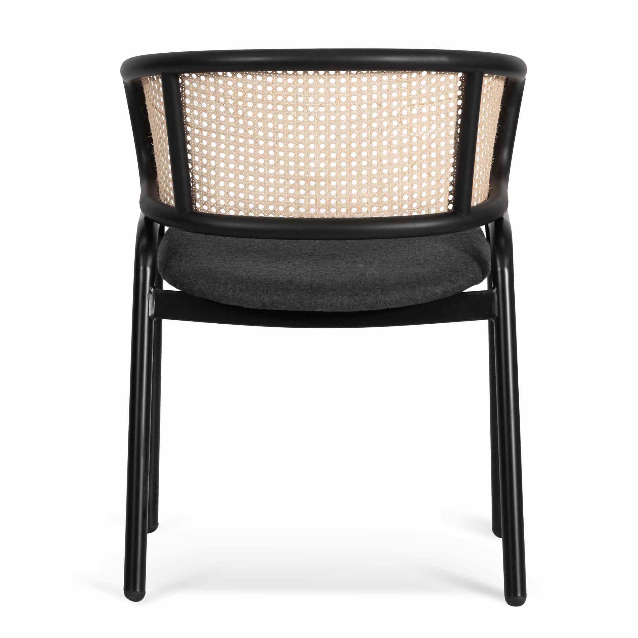 Fanny Fabric Dining Chair - Grey with Rattan Back - Dining Chairs