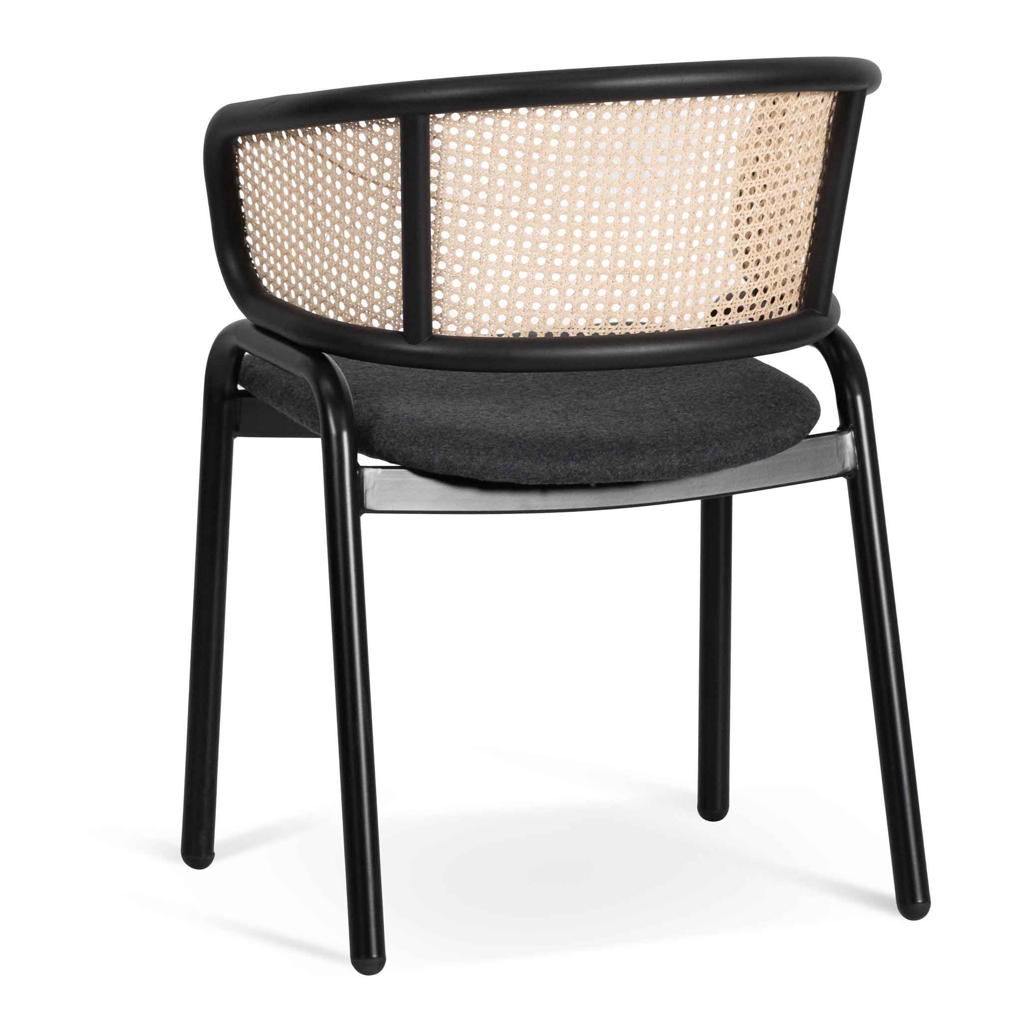 Fanny Fabric Dining Chair - Grey with Rattan Back - Dining Chairs
