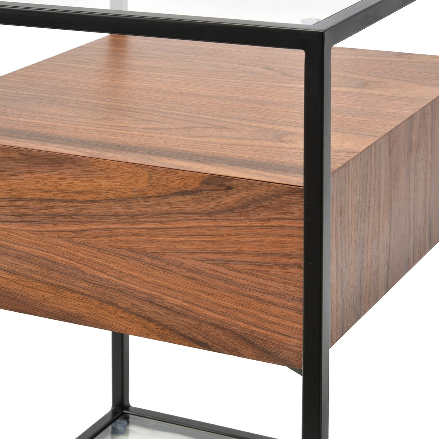 Iris Scandinavian Metal Frame Side Table - Walnut - Bedside Tables