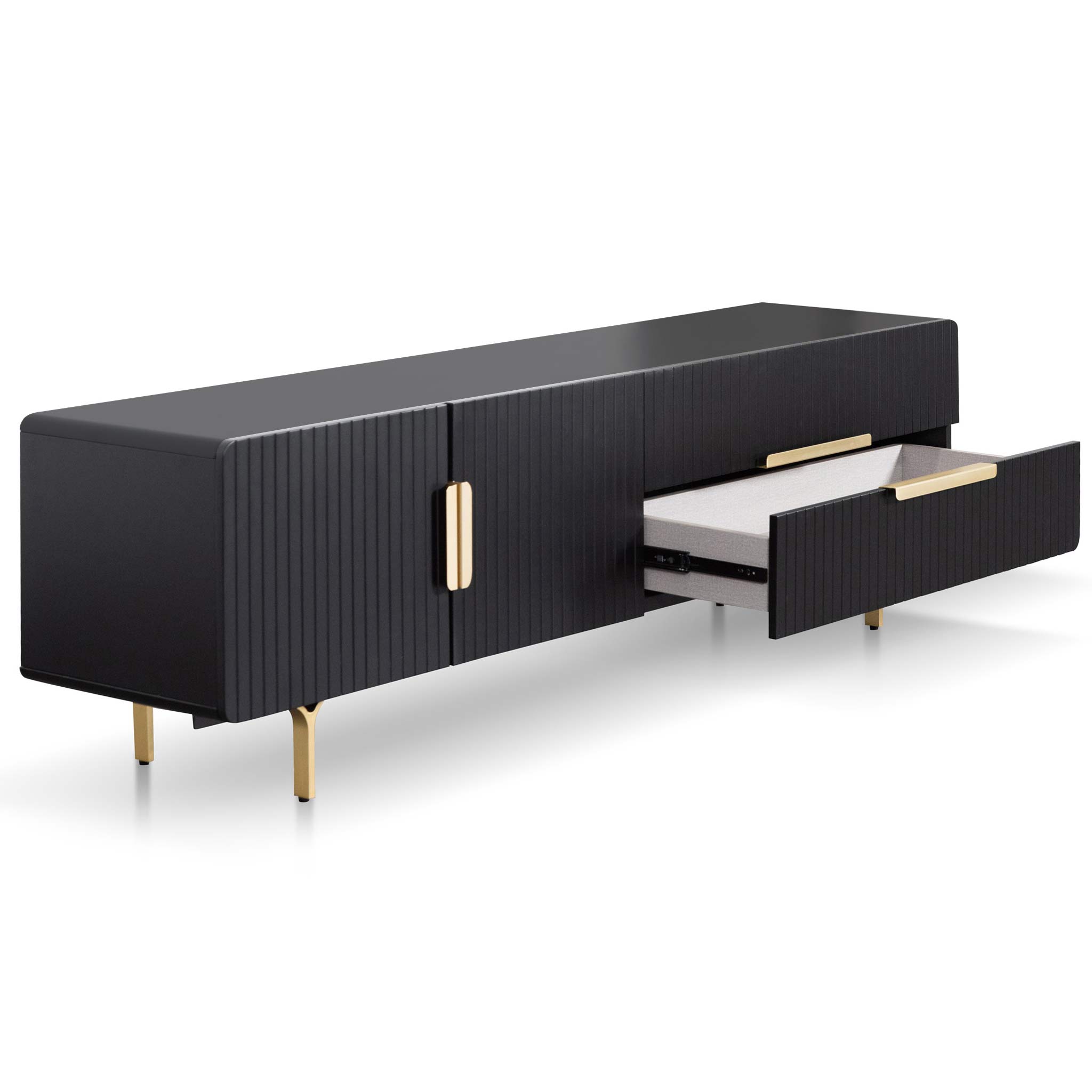 Kendrick Matte Black TV Stand - Brass Legs and Handle - TV Units