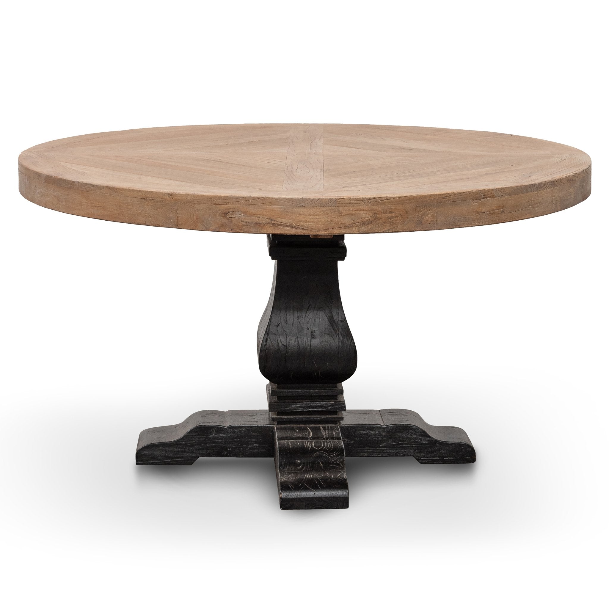 Lara Reclaimed 1.4m Round Dining Table - Natural Top and Black Base - Dining Tables