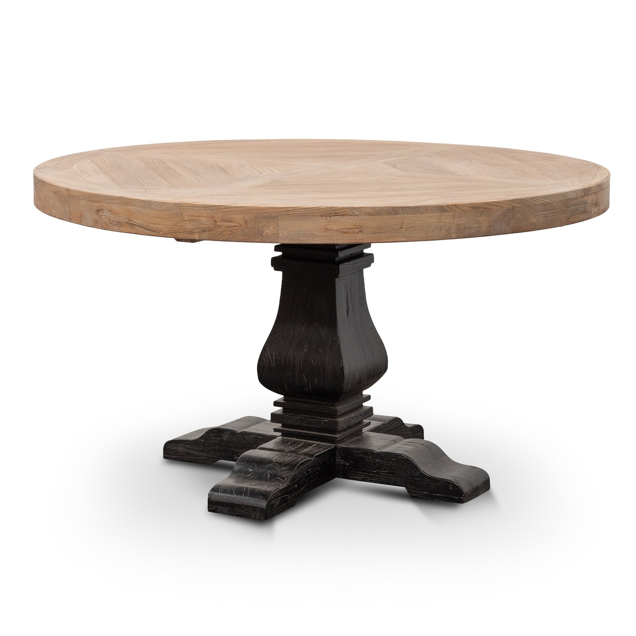 Lara Reclaimed 1.4m Round Dining Table - Natural Top and Black Base - Dining Tables