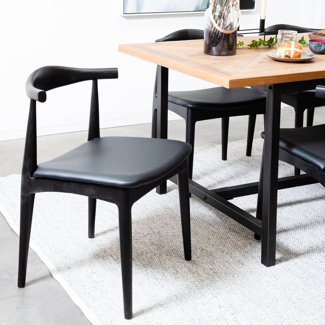 Liam Fabric Dining Chair - Full Black with Leather Seat - Dining Chairs