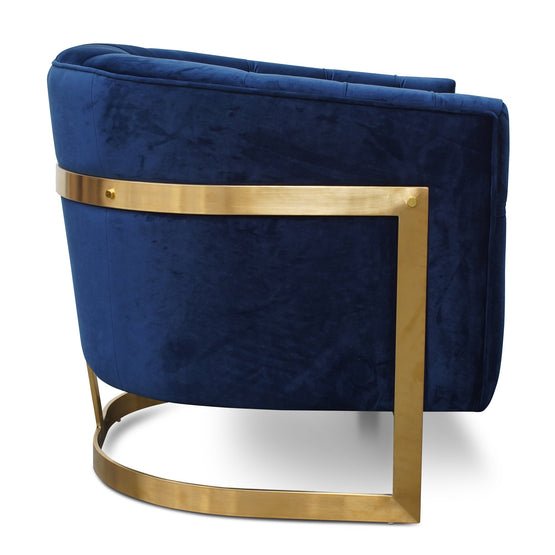 Lila Armchair - Blue Velvet - Brushed Gold Base - Armchairs