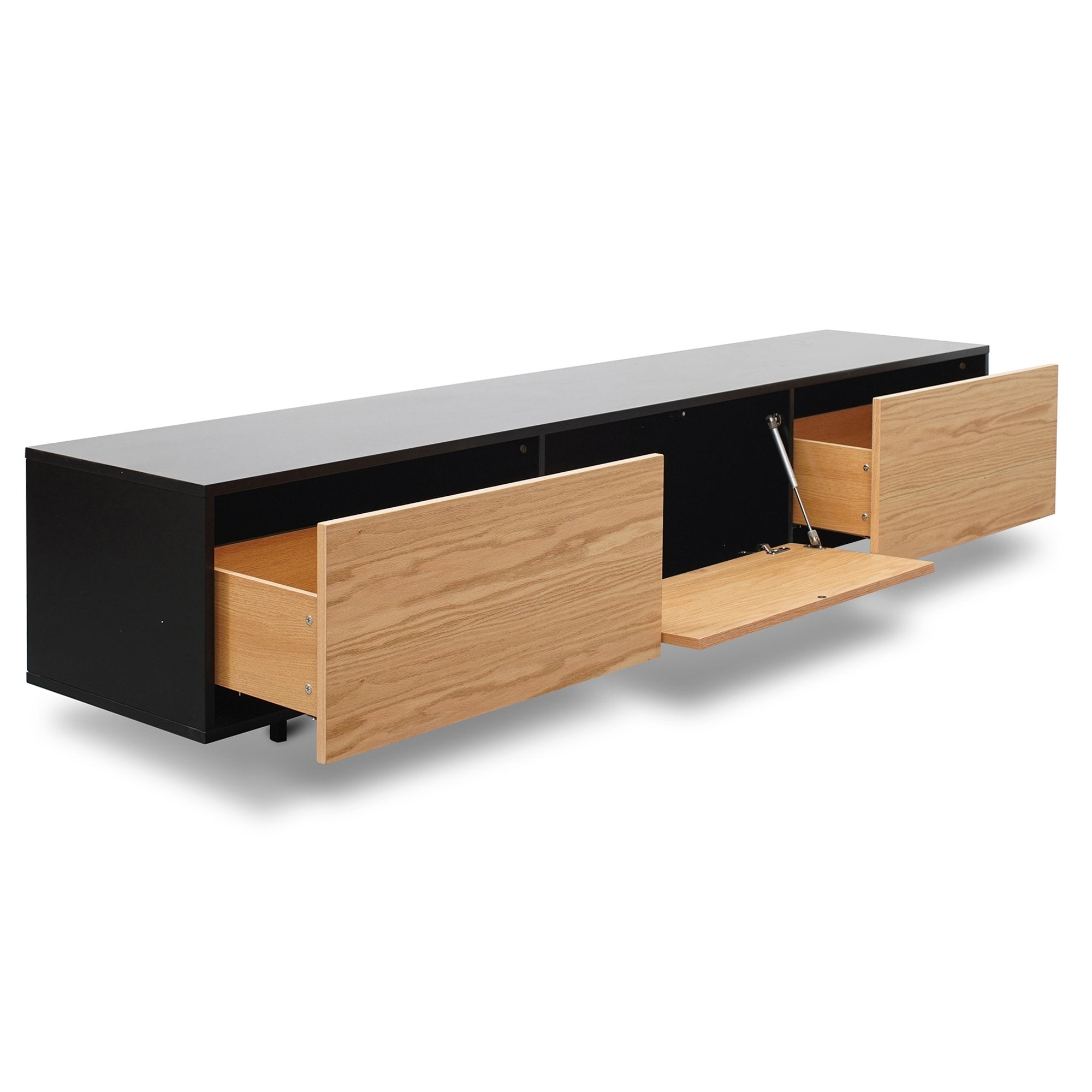 Lily Wooden TV Stand - Black with Natural Drawers - TV Units