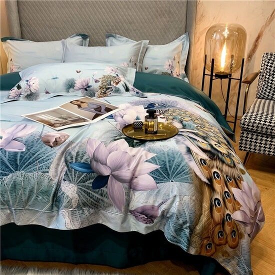 Lotus Blossom Duvet Cover Set (Egyptian Cotton, 500 TC) - Duvet Covers