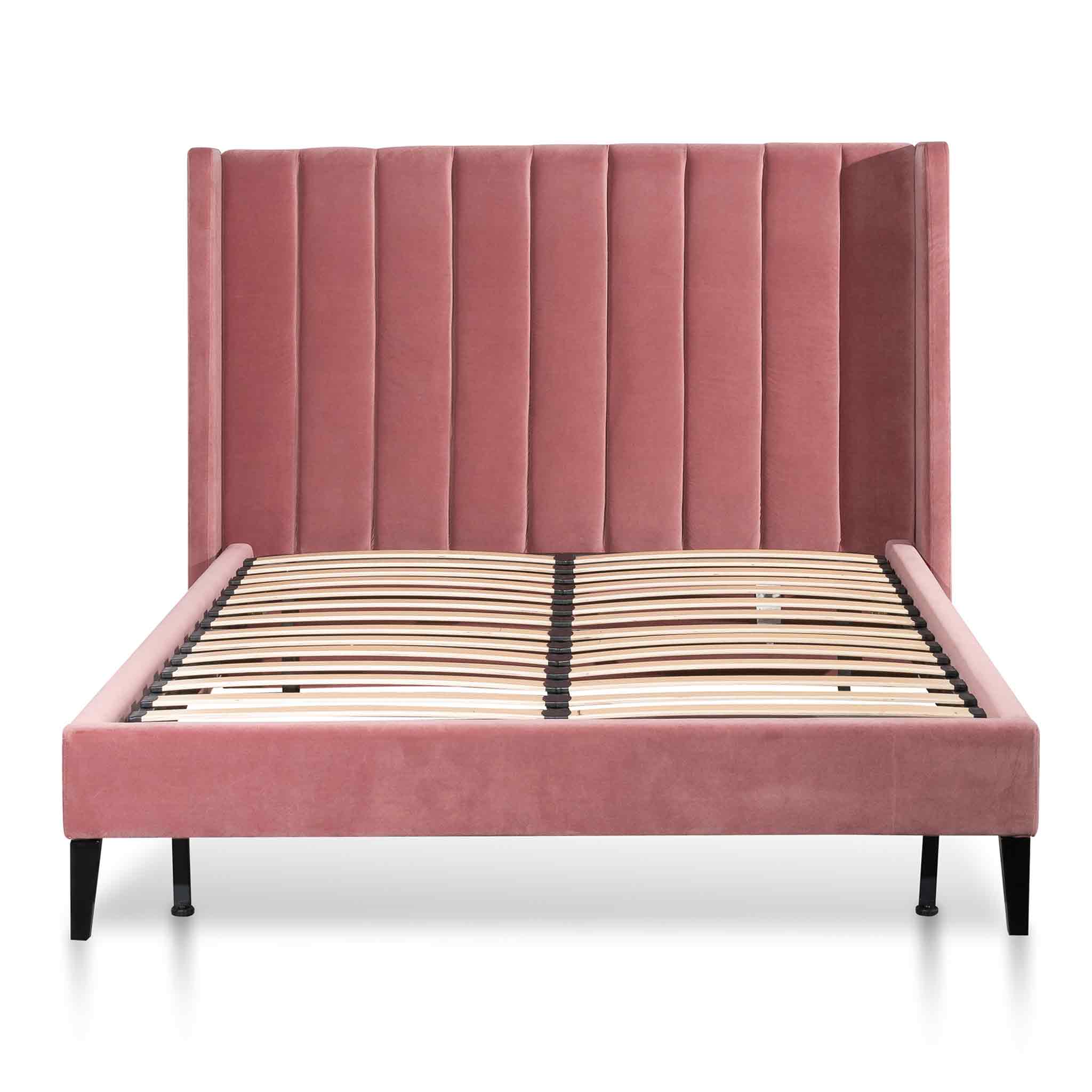 Mark Fabric King Bed Frame - Blush Peach Velvet - Beds