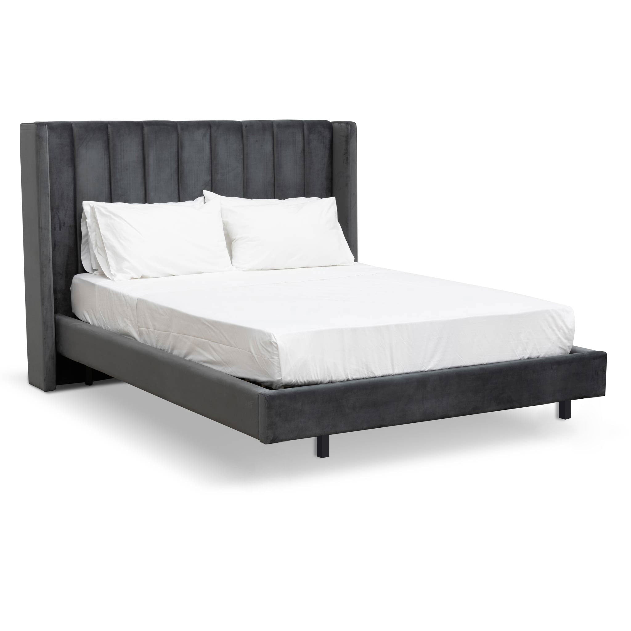 Mark King Bed Frame - Charcoal Velvet - Beds