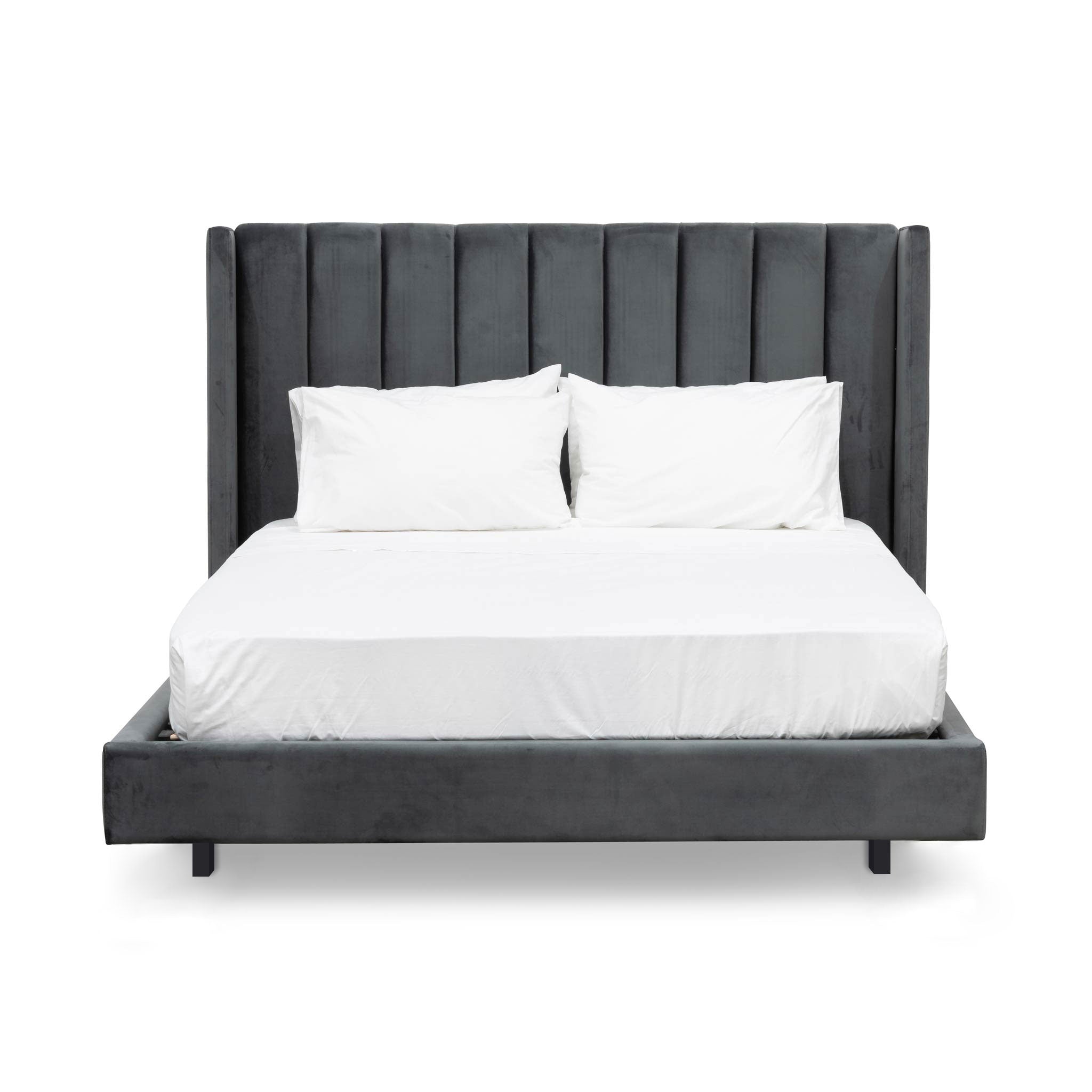 Mark King Bed Frame - Charcoal Velvet - Beds