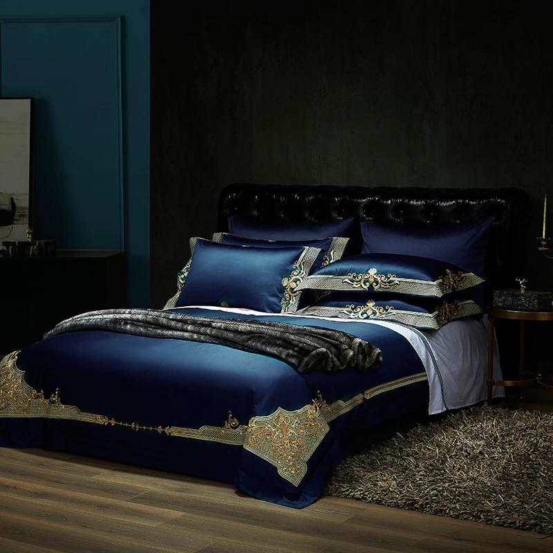 Midnight Blue Golden Jacquard Duvet Cover Set - Duvet Covers