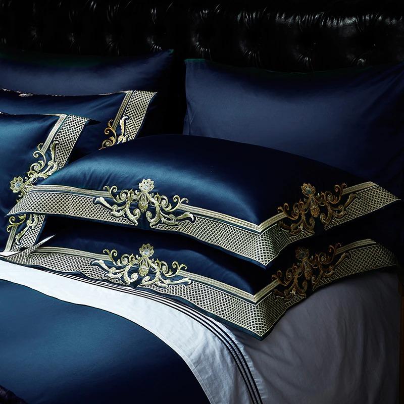 Midnight Blue Golden Jacquard Duvet Cover Set - Duvet Covers