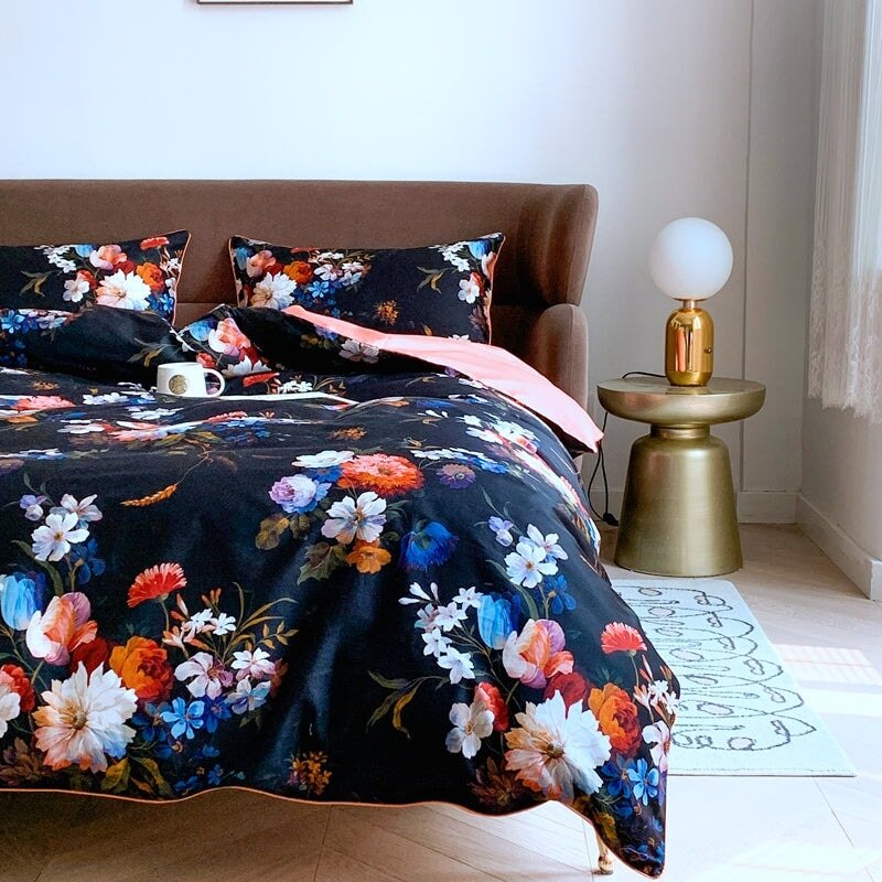 Retro Floral Duvet Cover Set (Egyptian Cotton, 500 TC) - Duvet Covers