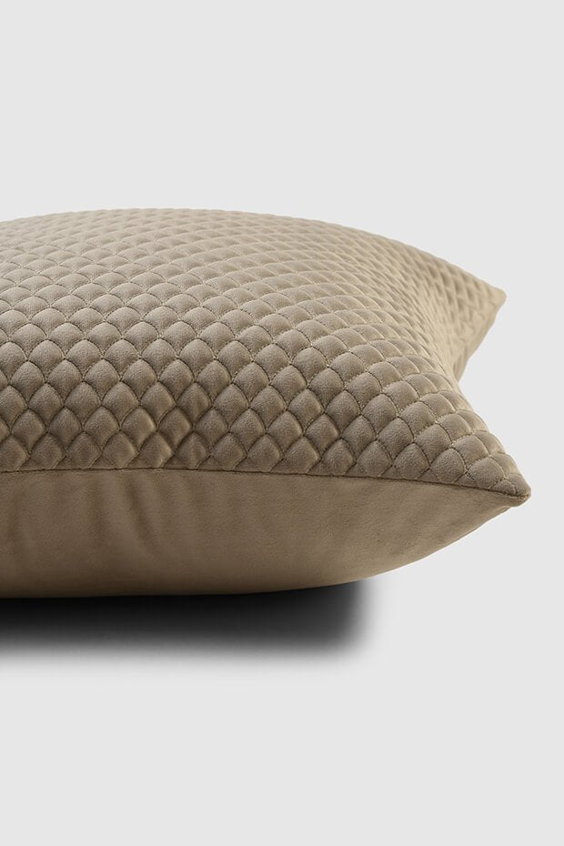 Scallop Quilted Velvet Pillow Cover , Beige - Pillow Covers