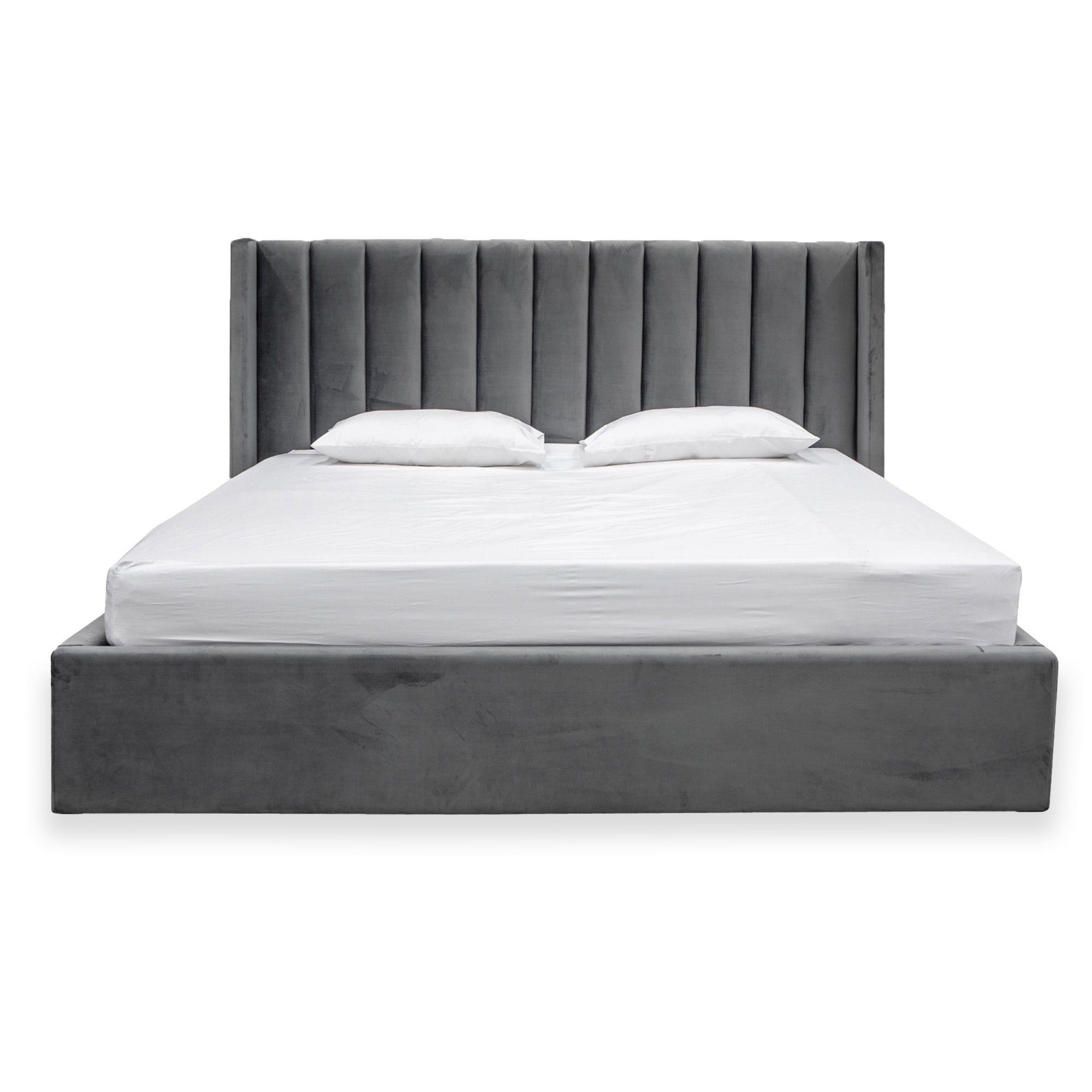 Sebastian King Bed Frame - Wide Base in Charcoal Velvet - Beds