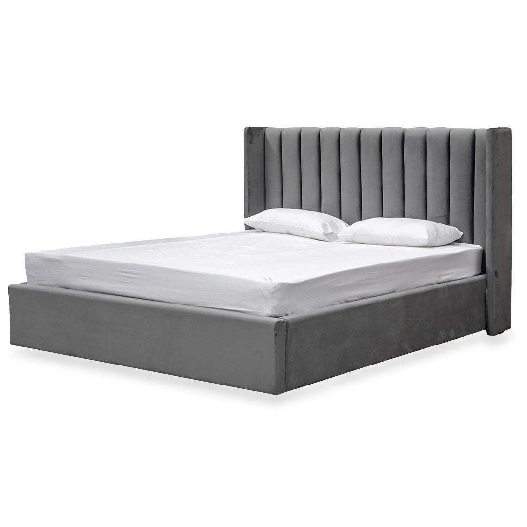Sebastian King Bed Frame - Wide Base in Charcoal Velvet - Beds