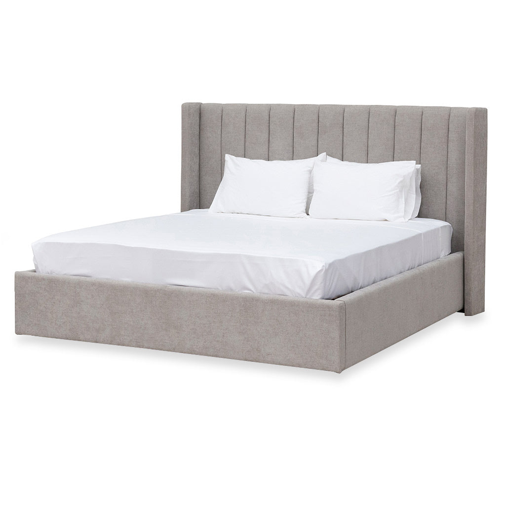 Sebastian Wide Base Queen Bed Frame - Oyster Beige - Beds