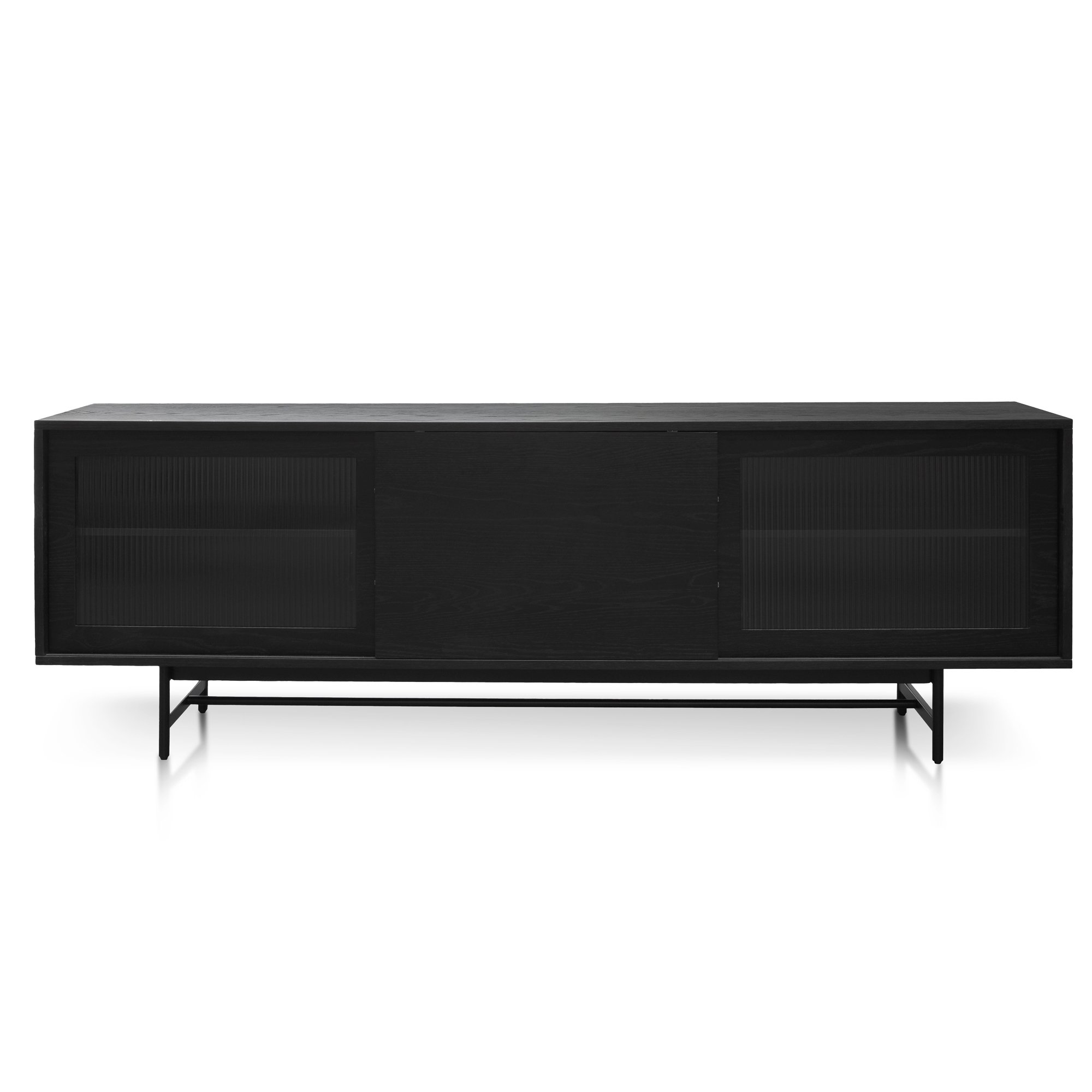 Sebastian Wooden TV Entertainment Unit - Full Black with Flute Glass Door - TV Units