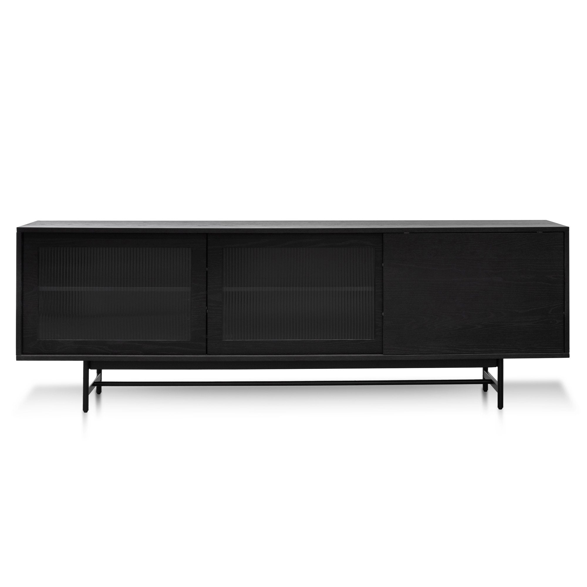 Sebastian Wooden TV Entertainment Unit - Full Black with Flute Glass Door - TV Units